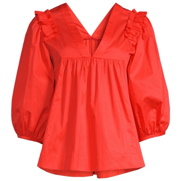 Harshman Elegant Coral Cheryl Ruffles Off Shoulder Blouse 100% Cotton, Small NWT - Picture 1 of 5